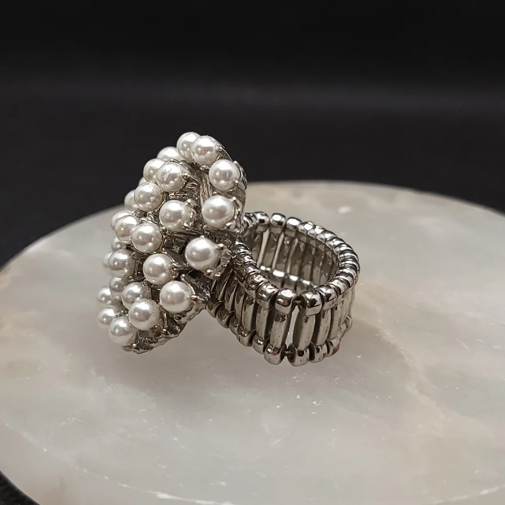 Faux Pearl Cluster Ring Adjustable Statement Piece